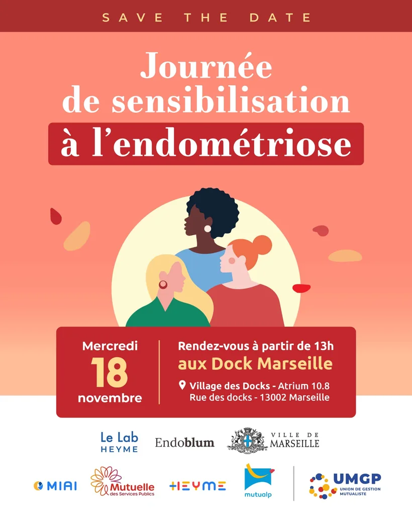Affiche de la journée de sensibilisation à l’endométriose : mercredi 18 novembre, dès 13 h, aux Docks à Marseille